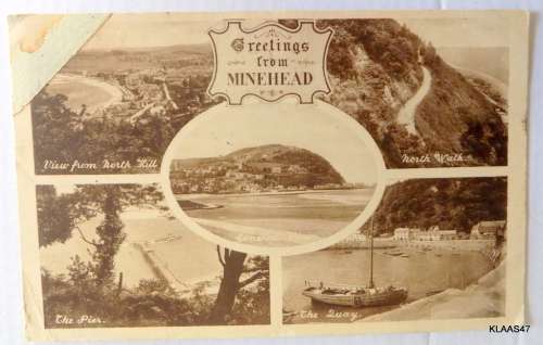 F.Frith and Co Ltd - Vintage Postcard - postally used - Dated 7 AU 1923 - Greetings from Minehead