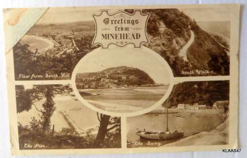 F.Frith and Co Ltd - Vintage Postcard - postally used - Dated 7 AU 1923 - Greetings from Minehead