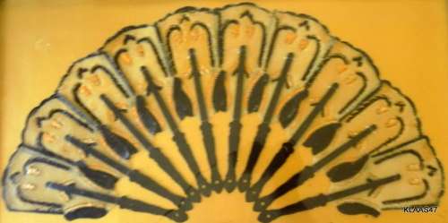 Framed Gold and Black Buffalo Hide Fan from Bangkok Nov 1988