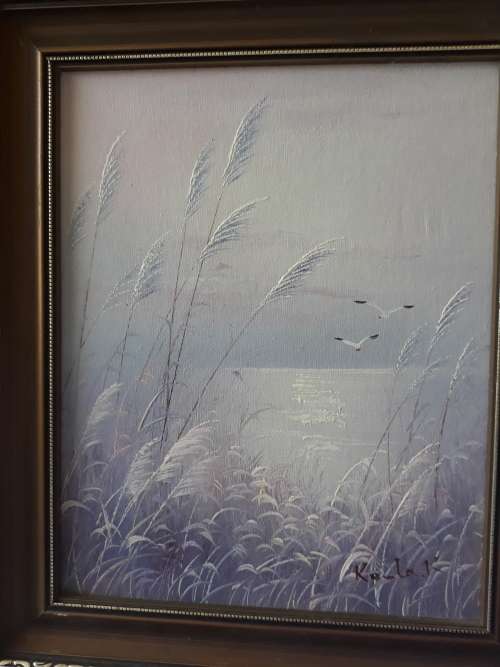 OIL PAINTED ON HARDBOARD : KENLA K. : FRAMED SIZE - 26x31.2cm