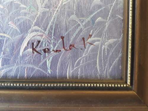 OIL PAINTED ON HARDBOARD : KENLA K. : FRAMED SIZE - 26x31.2cm