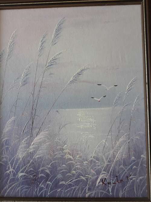 OIL PAINTED ON HARDBOARD : KENLA K. : FRAMED SIZE - 26x31.2cm