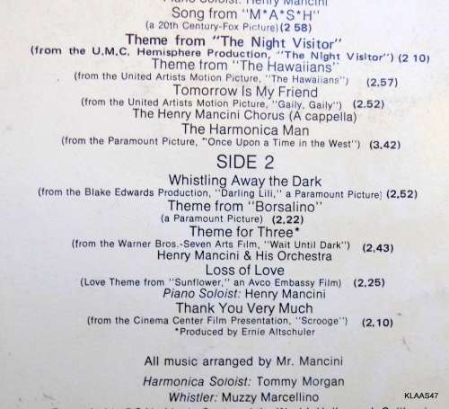 Henry Mancini Plays The Theme From Love Story - RCA Victor 38-262 - South Africa 1970