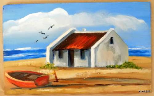 2 oil paintings - Seaside Cottage - Annie - 24x15cm - Framed size 35x26.3cm