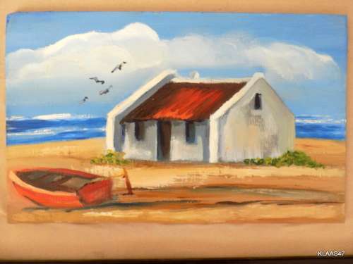 2 oil paintings - Seaside Cottage - Annie - 24x15cm - Framed size 35x26.3cm