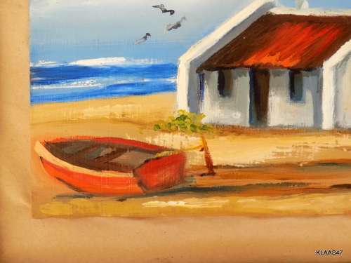 2 oil paintings - Seaside Cottage - Annie - 24x15cm - Framed size 35x26.3cm