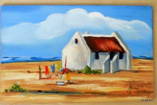 2 oil paintings - Seaside Cottage - Annie - 24x15cm - Framed size 35x26.3cm