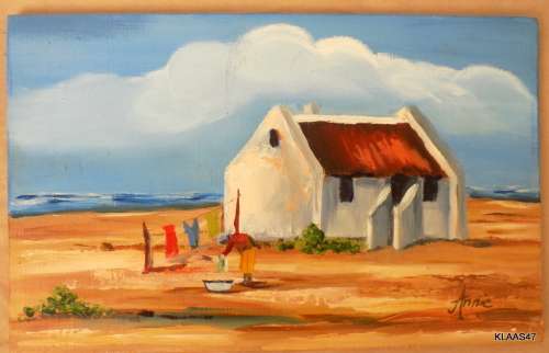 2 oil paintings - Seaside Cottage - Annie - 24x15cm - Framed size 35x26.3cm