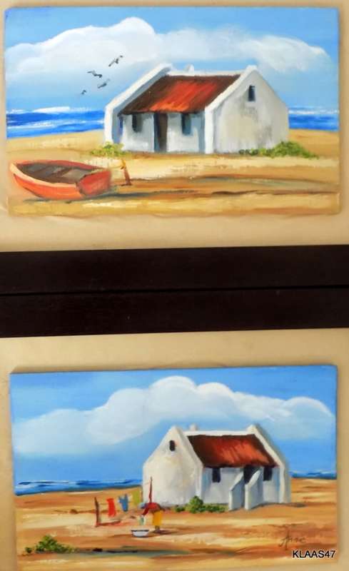 2 oil paintings - Seaside Cottage - Annie - 24x15cm - Framed size 35x26.3cm