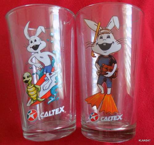 Vintage Caltex White Rabbit (Collectors glasses) - 2  - Scuba diver and Surfer Rabbits