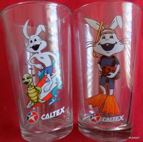 Vintage Caltex White Rabbit (Collectors glasses) - 2  - Scuba diver and Surfer Rabbits