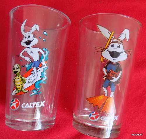 Vintage Caltex White Rabbit (Collectors glasses) - 2  - Scuba diver and Surfer Rabbits
