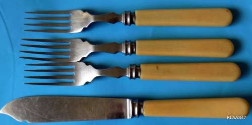 Vintage - 3  Fish Forks and 1  Fish Knife (?Bone handle)