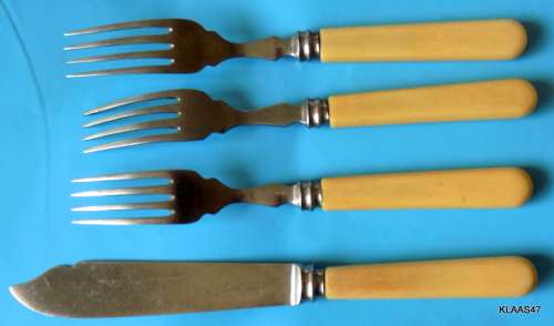 Vintage - 3  Fish Forks and 1  Fish Knife (?Bone handle)