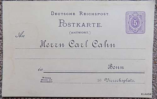 Vintage - Deutsche Reichpost - Postkarte (Antword) - Pre-Printed reply paid stamp