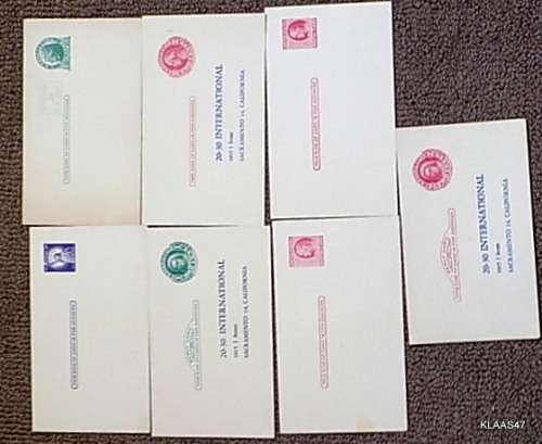 USA Pre Printed Postage Paid Stationery - 7 Unused Reply and Notice Cards (20-30 Club)