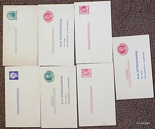USA Pre Printed Postage Paid Stationery - 7 Unused Reply and Notice Cards (20-30 Club)