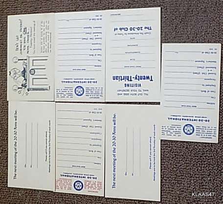 USA Pre Printed Postage Paid Stationery - 7 Unused Reply and Notice Cards (20-30 Club)