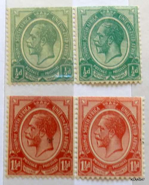 Union of South Africa - George V - Unused 1/2d and 1 1/2d  Pairs - Note narrow top margins