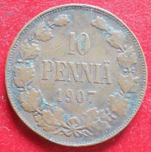 Finland -10 Penniä - Nikolai II - 1907 - Copper coin