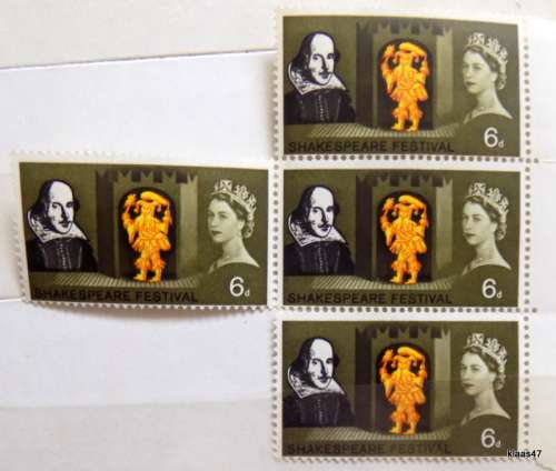 Great Britain - QEII - 1964 - 6d - Shakespeare - 4 mint stamps