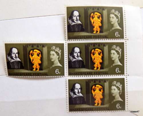 Great Britain - QEII - 1964 - 6d - Shakespeare - 4 mint stamps