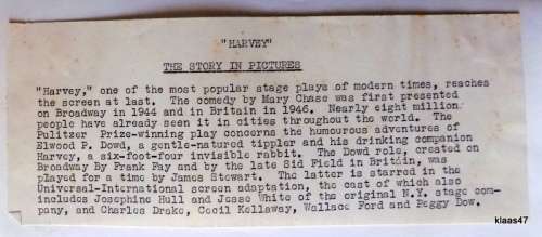 Vintage - Black and White photograph  `Harvey` - Stage Play 1940`s