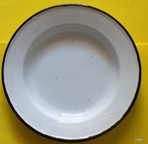 Vintage enamel plate White with Black Edge
