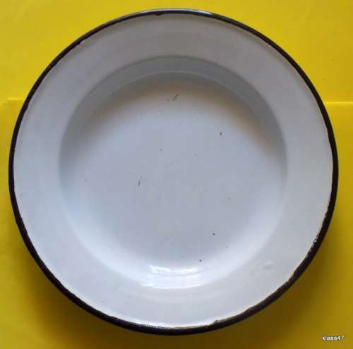 Vintage enamel plate White with Black Edge