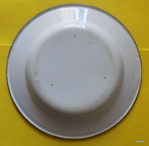 Vintage enamel plate White with Black Edge