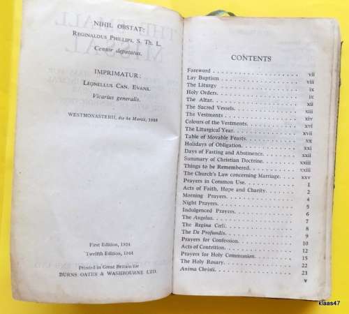 The Small Missal - Twelfth Edition 1944 - Pocket Size Book
