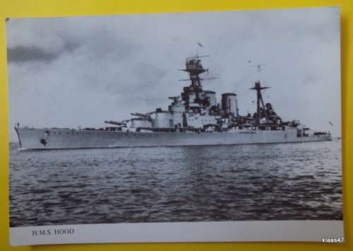 H.M.S. HOOD  - Royal Navy Battlecruiser - Black and White Ships Card - 16.5x11.4cm