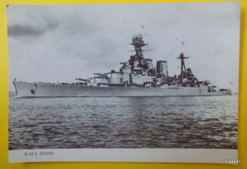 H.M.S. HOOD  - Royal Navy Battlecruiser - Black and White Ships Card - 16.5x11.4cm