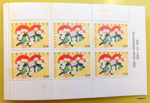 1993 - Greeting stamp booklet - joint issue Finland (with block of 6 stamps)