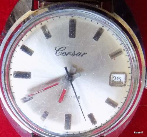 Vintage - Men`s Watch with Date - Corsar - 17 Jewel - Manual winding - Stainless steel stretch strap