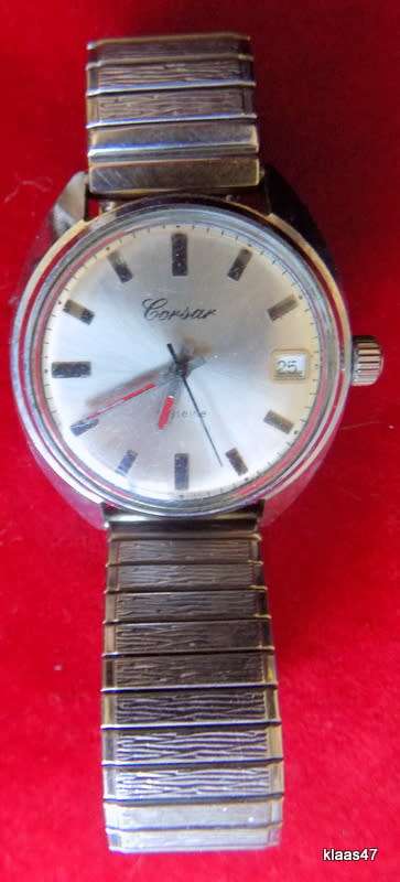 Vintage - Men`s Watch with Date - Corsar - 17 Jewel - Manual winding - Stainless steel stretch strap