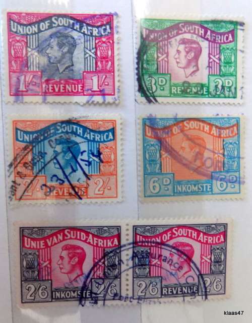 Union of South Africa - Revenue stamps - Used - 1940s King George VI