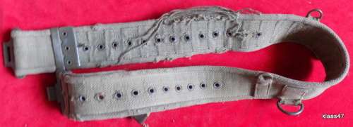 Army webbing combat belt - plastic coated clips, buckle, D-rings - Well worn - see pictures