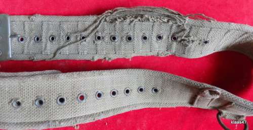 Army webbing combat belt - plastic coated clips, buckle, D-rings - Well worn - see pictures