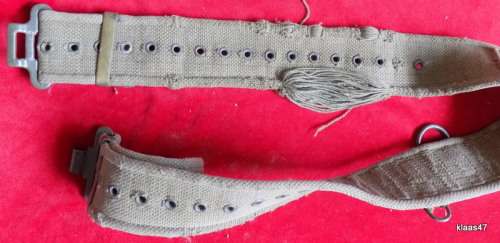 Army webbing combat belt - plastic coated clips, buckle, D-rings - Well worn - see pictures
