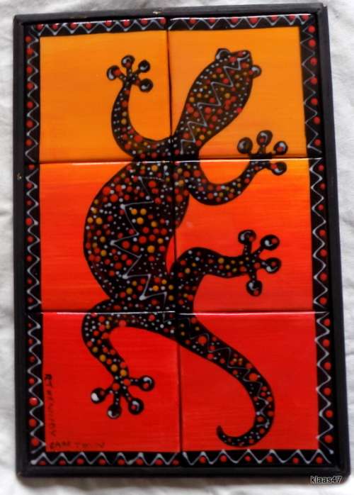 Gecko painted on 6 Tiles - R J Kennedy - Cape Town - Framed