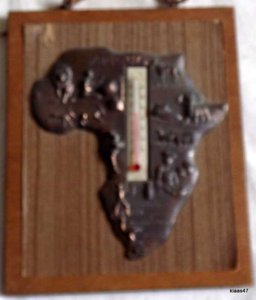 Copper Map of Africa, with Thermometer (not working) - Mounted on Wooden Board