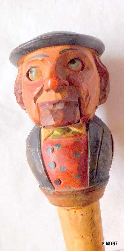 Vintage - Bottle  Stopper/Bar Decor - Carved Wood - *LEVER ACTION TONGUE and EYES*