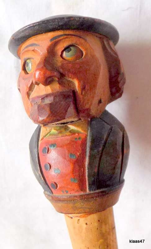 Vintage - Bottle  Stopper/Bar Decor - Carved Wood - *LEVER ACTION TONGUE and EYES*