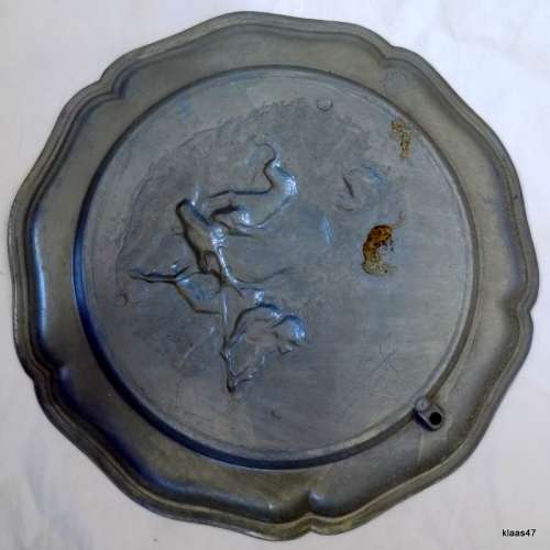 Vintage European Pewter Wall Plate with Hunting Scene