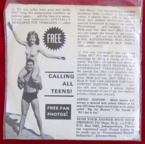 JOHNNY GIBSON - RICK LOWE - Presented By Teenage Personality - Vinyl, 7`, 45 RPM, EP - 1967