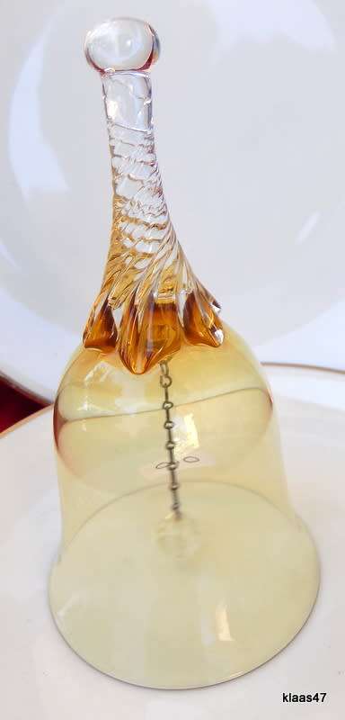 Glass Bell - 14cm High - Amber to Clear with Twisted Design on Handle