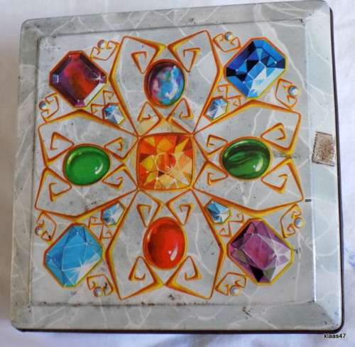Old Tin - Empty - Pictures of gem stones on lid.