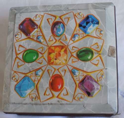 Old Tin - Empty - Pictures of gem stones on lid.