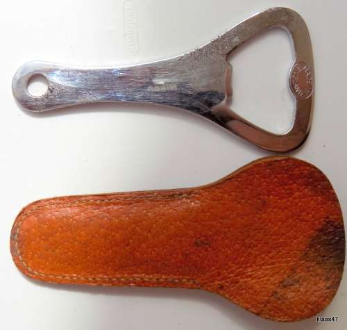 Harris Mans Shop Salisbury - Leather cover with Bottle Opener (Note damaged chrome)
